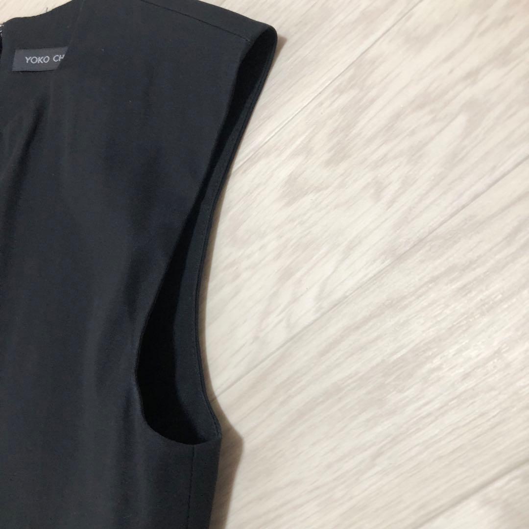 ヨーコチャン ウエストパール付　ノースリーブワンピース 膝丈　ブラック