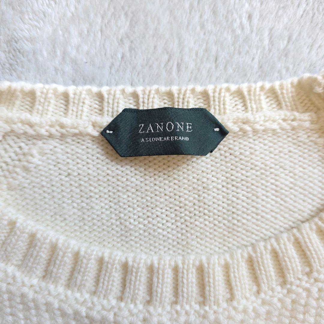 美品 ZANONE ラグランスリーブ アイボリー セーター 50 クルーネック