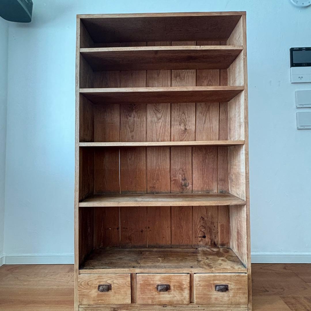 古道具　5段本棚 飾り棚　引き出し付き