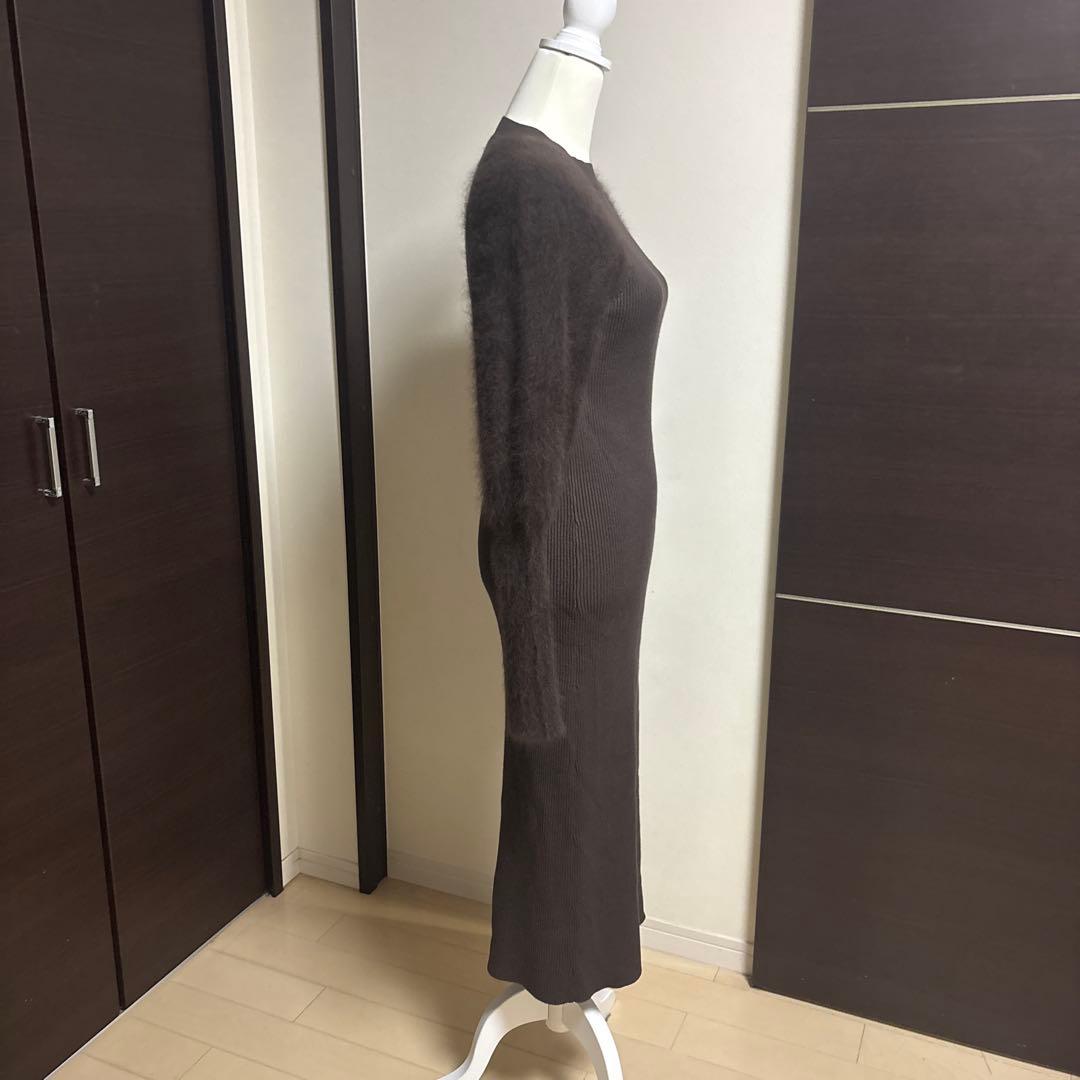 【anuans】ブラウン リブ編み モヘアロングワンピース