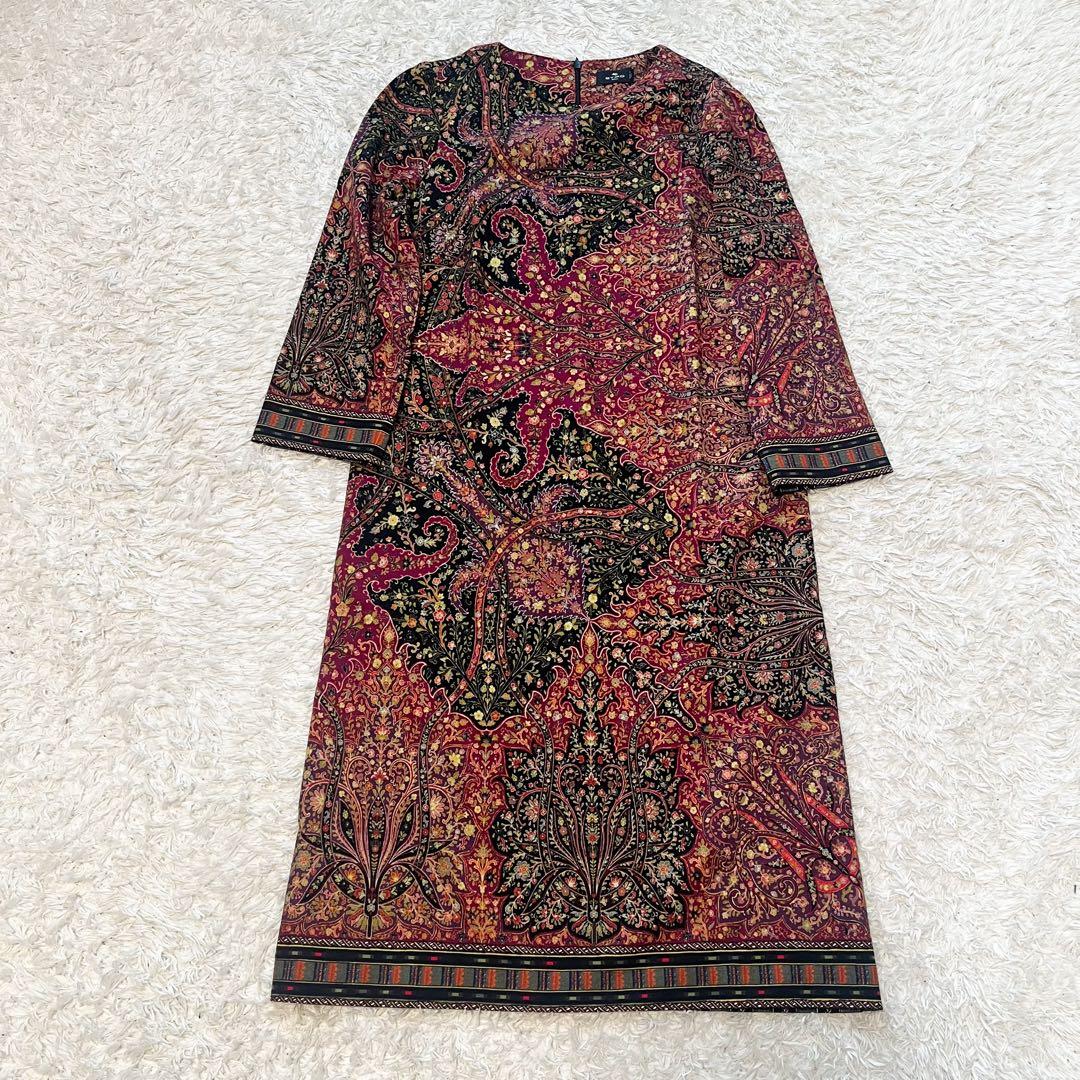 近年　エトロ　ワンピース　華やかペイズリー　ウール混　38