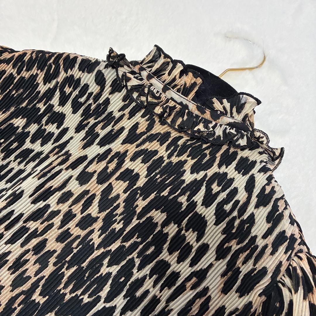 GANNI フリル襟 リボンタイ レオパード チュニックワンピース