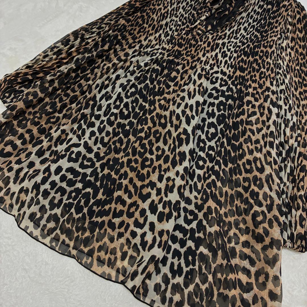 GANNI フリル襟 リボンタイ レオパード チュニックワンピース