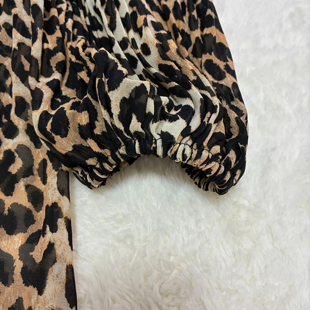 GANNI フリル襟 リボンタイ レオパード チュニックワンピース
