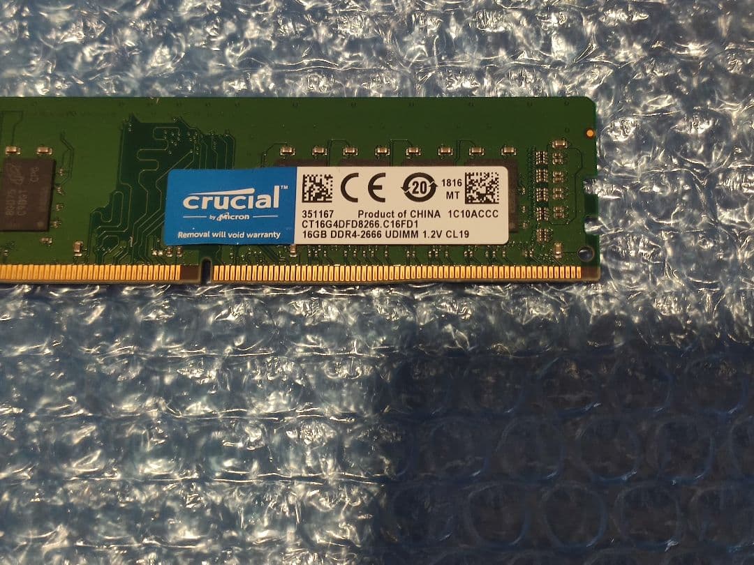 CRUCIAL デスクトップ用メモリ 16GB DDR4 2666 動作品