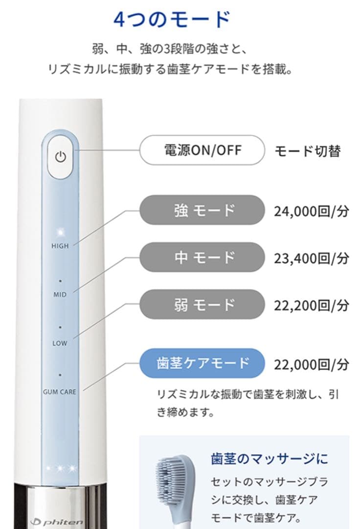 【未使用品】ファイテン 健光浴電動歯ブラシ 替ブラシ付き