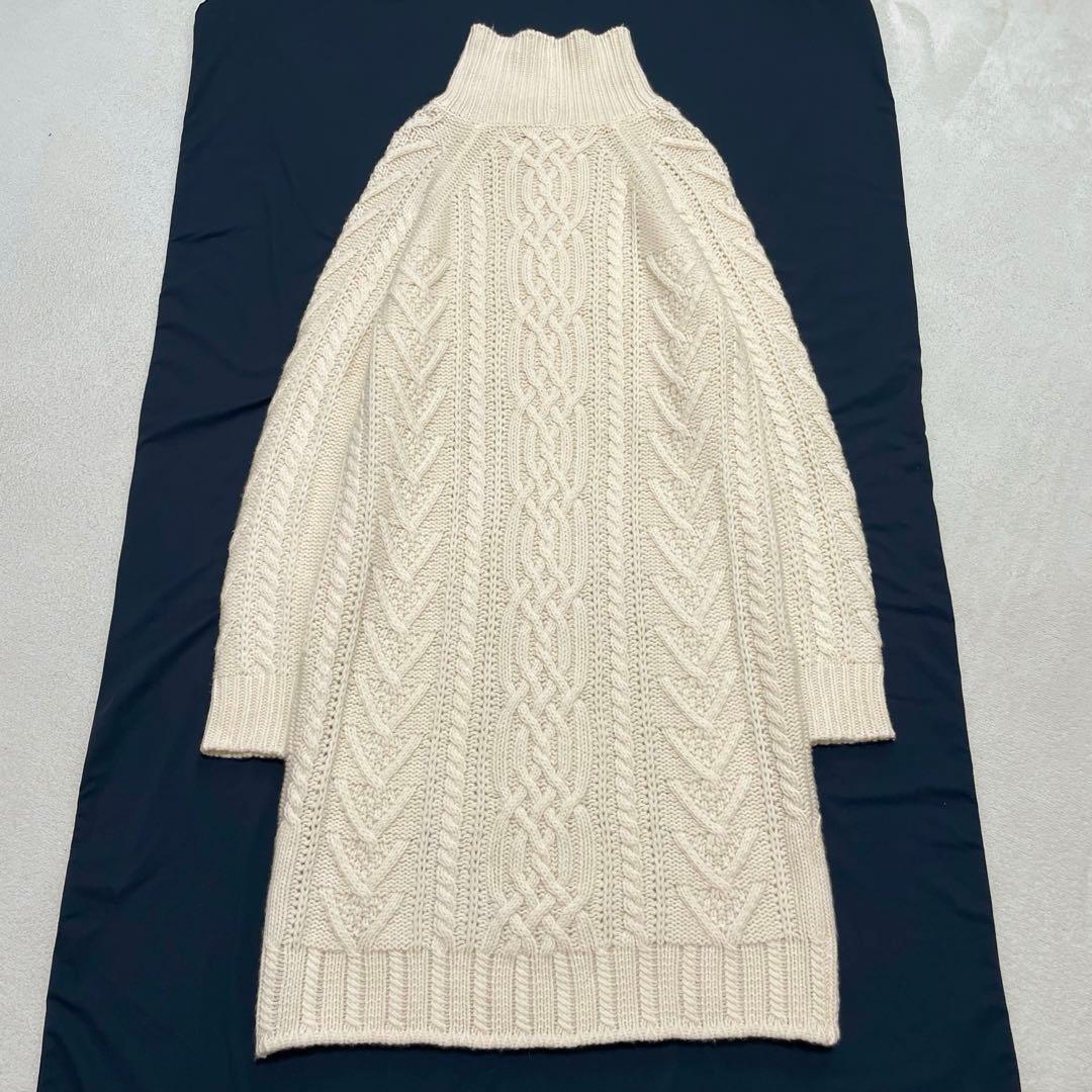 マックスマーラ 白タグ タートルネック ケーブルニット ワンピース S カシミヤ