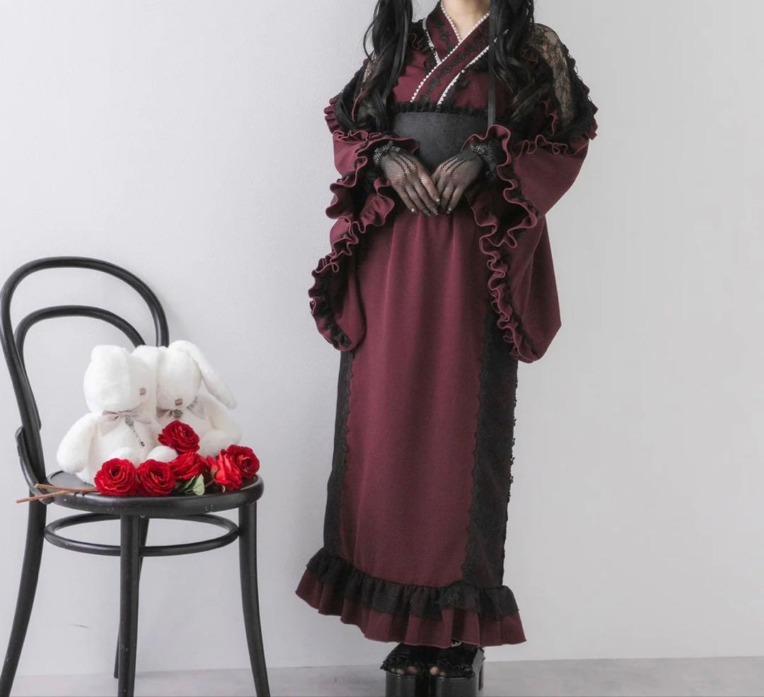 夢展望 バラパール十字架レースフリル浴衣 フリル総レースデザイン帯 赤 レッド