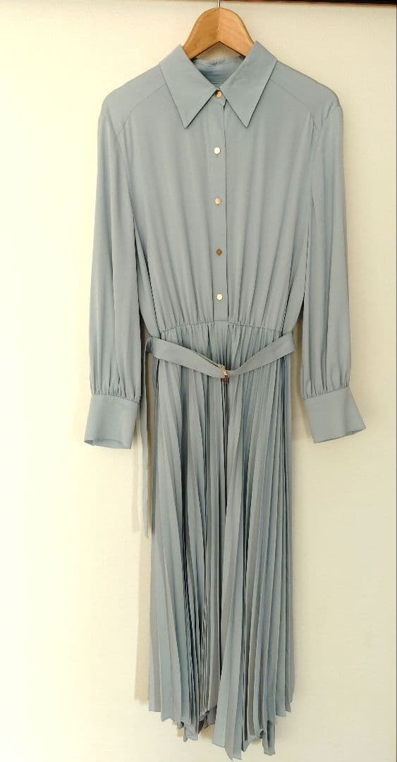 アナイ　ライトブルー プリーツ 長袖シャツワンピース　M 38