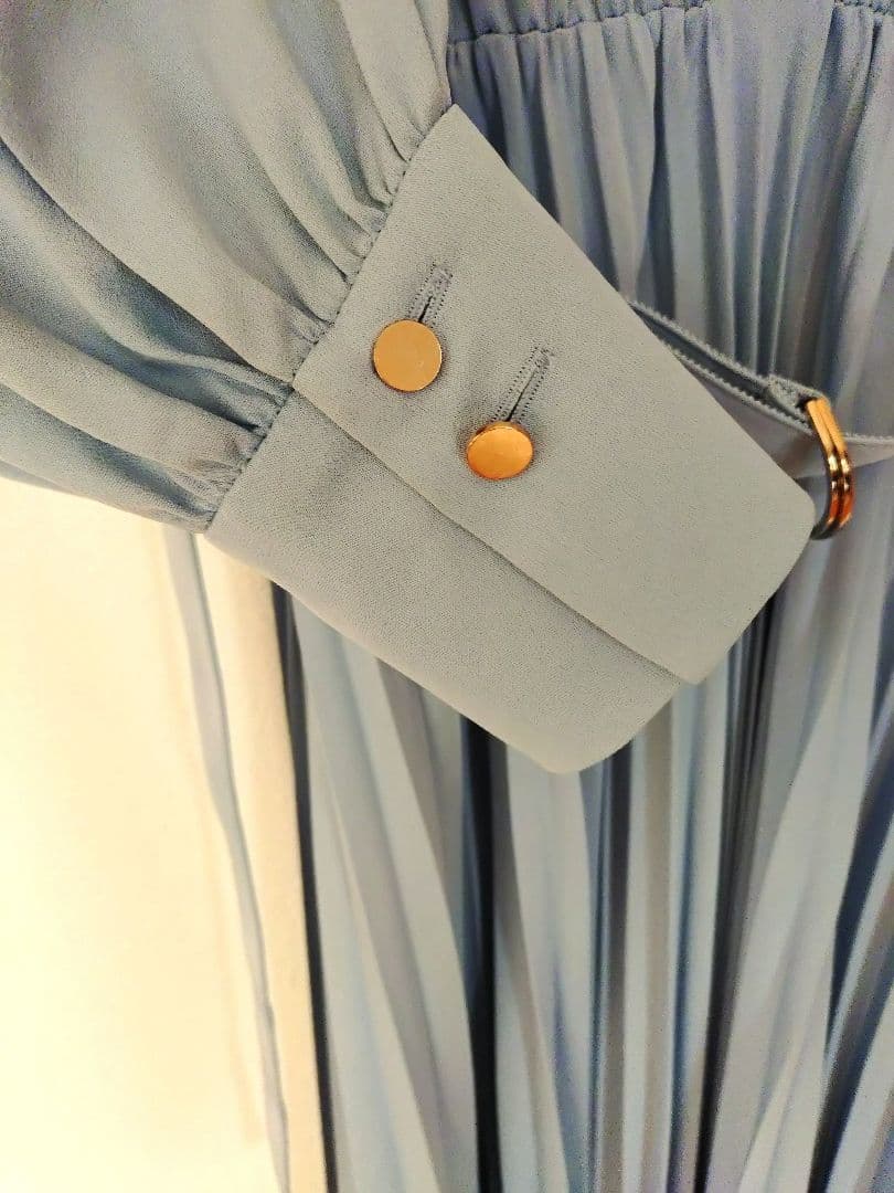 アナイ　ライトブルー プリーツ 長袖シャツワンピース　M 38