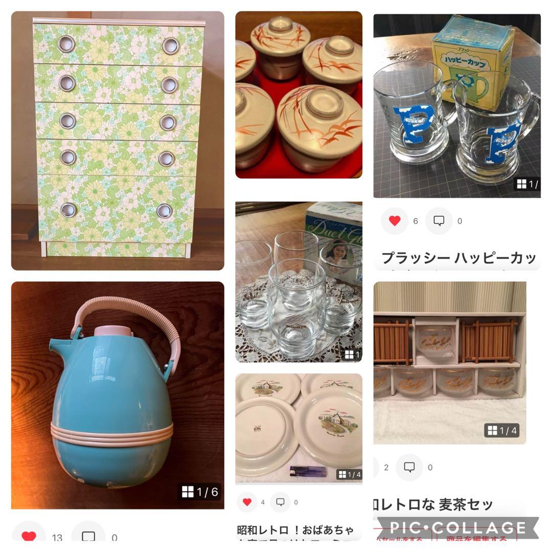 昭和レトロ　ポップな花柄デザインの6段チェスト