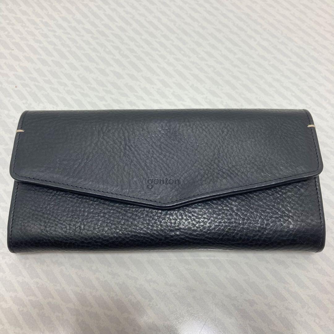 美品　ゲンテン　genten トスカ　ギャルソン　長財布　ネイビー ステッチ