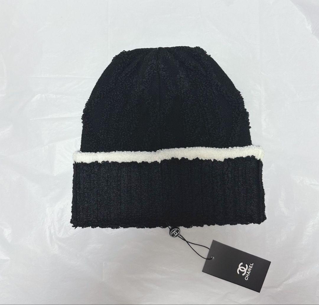 CHANEL ロゴ入りニットビーニーブラック