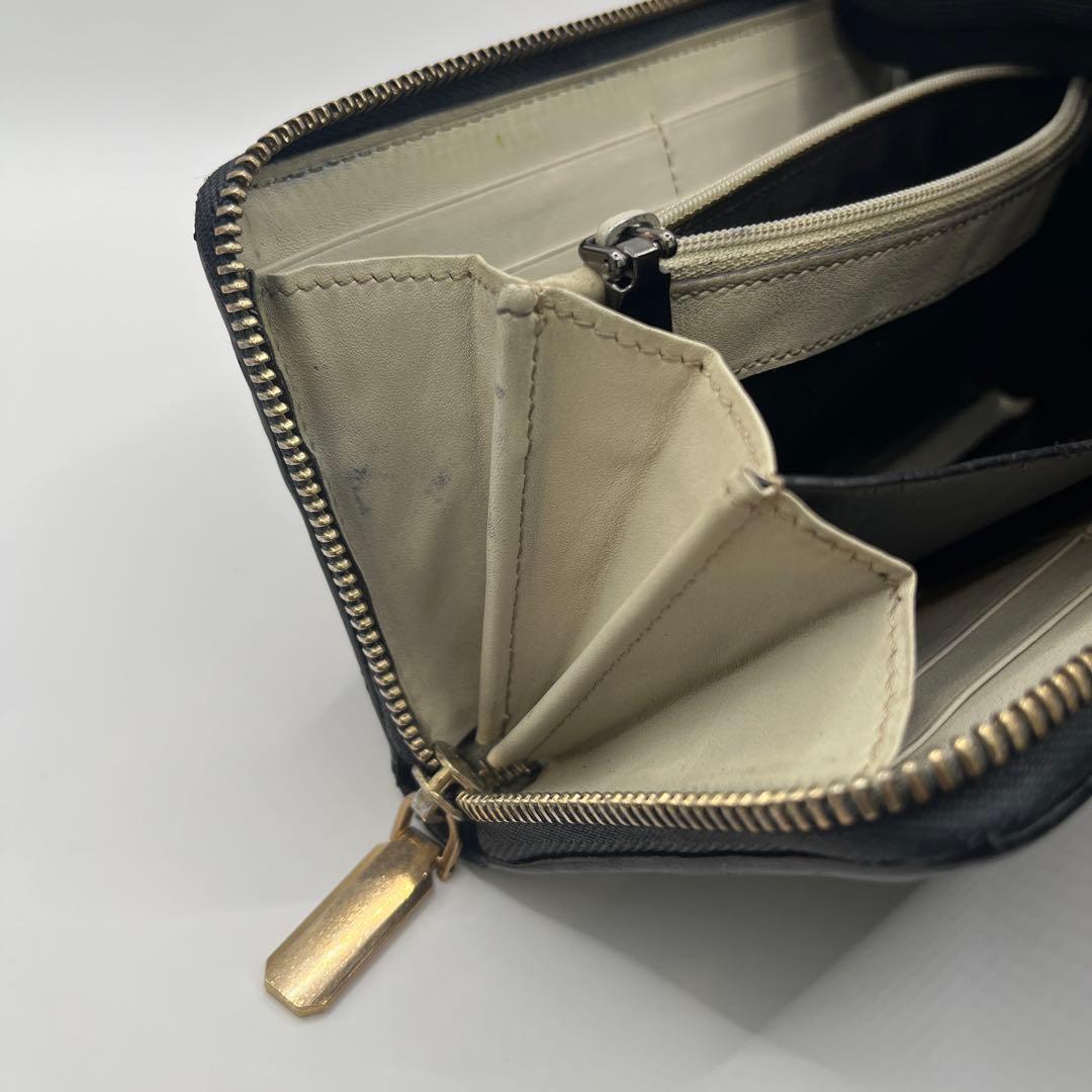 鑑定済　GUCCI グッチ ラウンドファスナー財布 GG リボン シマレザー