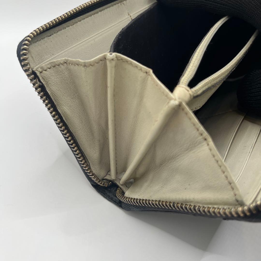 鑑定済　GUCCI グッチ ラウンドファスナー財布 GG リボン シマレザー