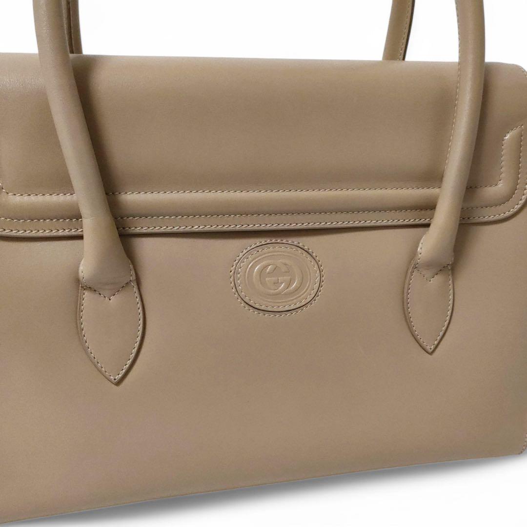 美品✨オールドグッチ インターロッキング ハンドバッグ レザー ベージュ 廃盤