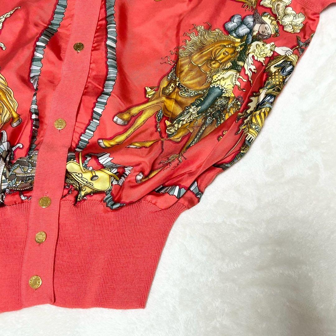 ★美品★エルメス　カーディガン　スカーフ柄　カレ　シルク　金ボタン　セリエボタン