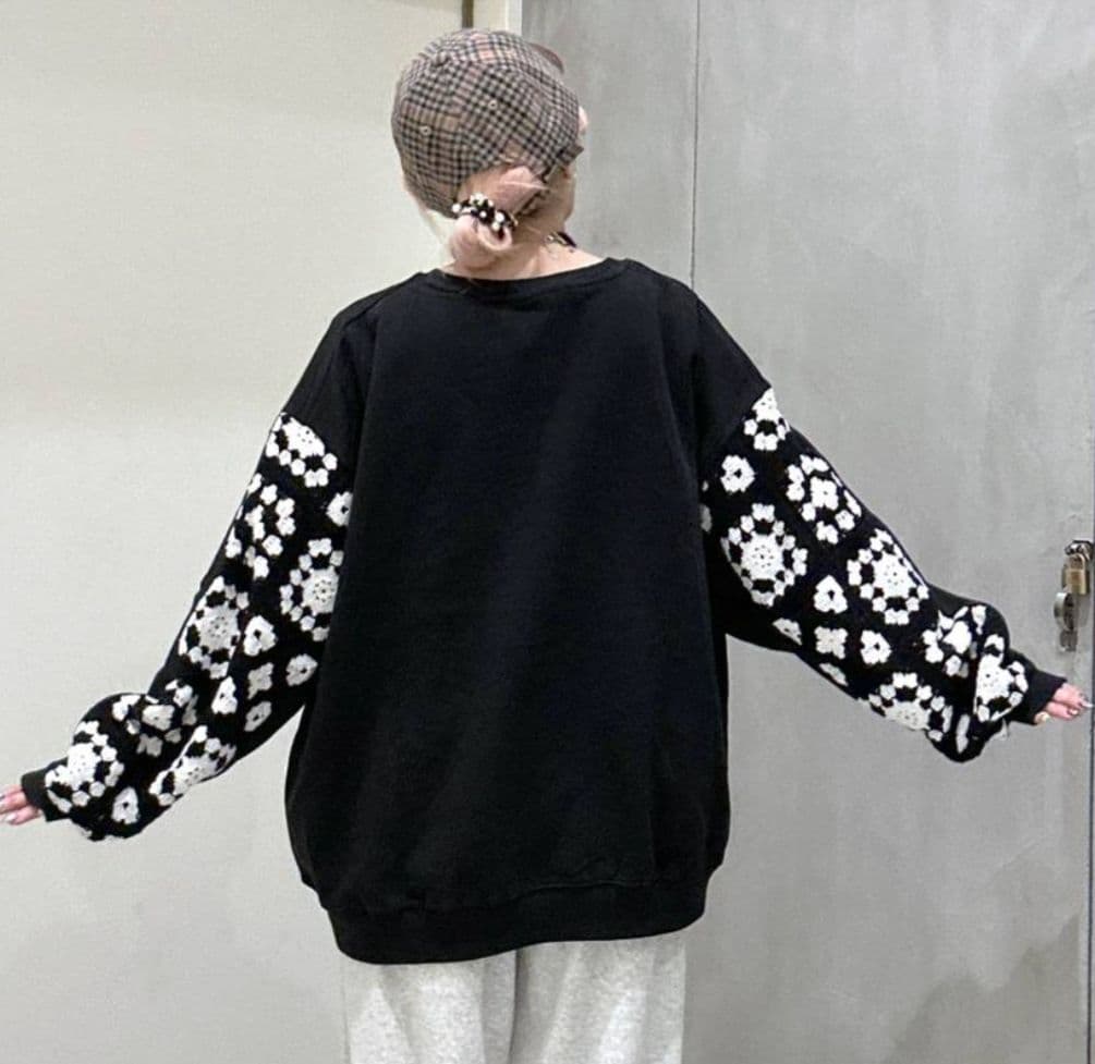 ニコアンド クロシェコンビプルオーバー BLACK 新品タグ付き