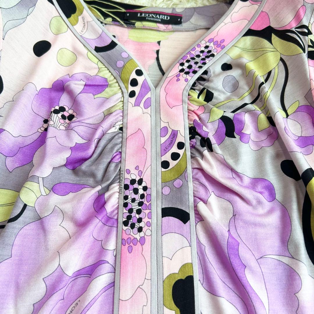 【極美品 LEONARD】 お花柄 上品 近年 チュニック ウール シルク M