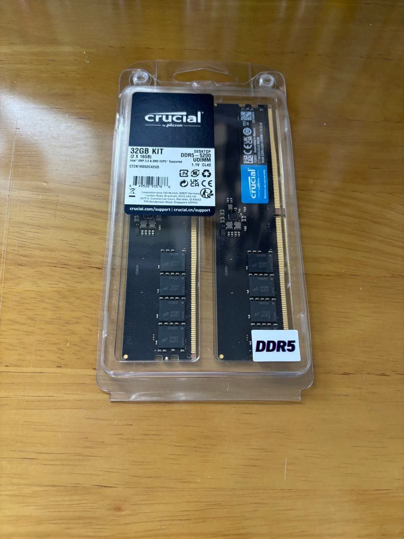 DDR5-5200 32GB(16GB×2枚) crucial