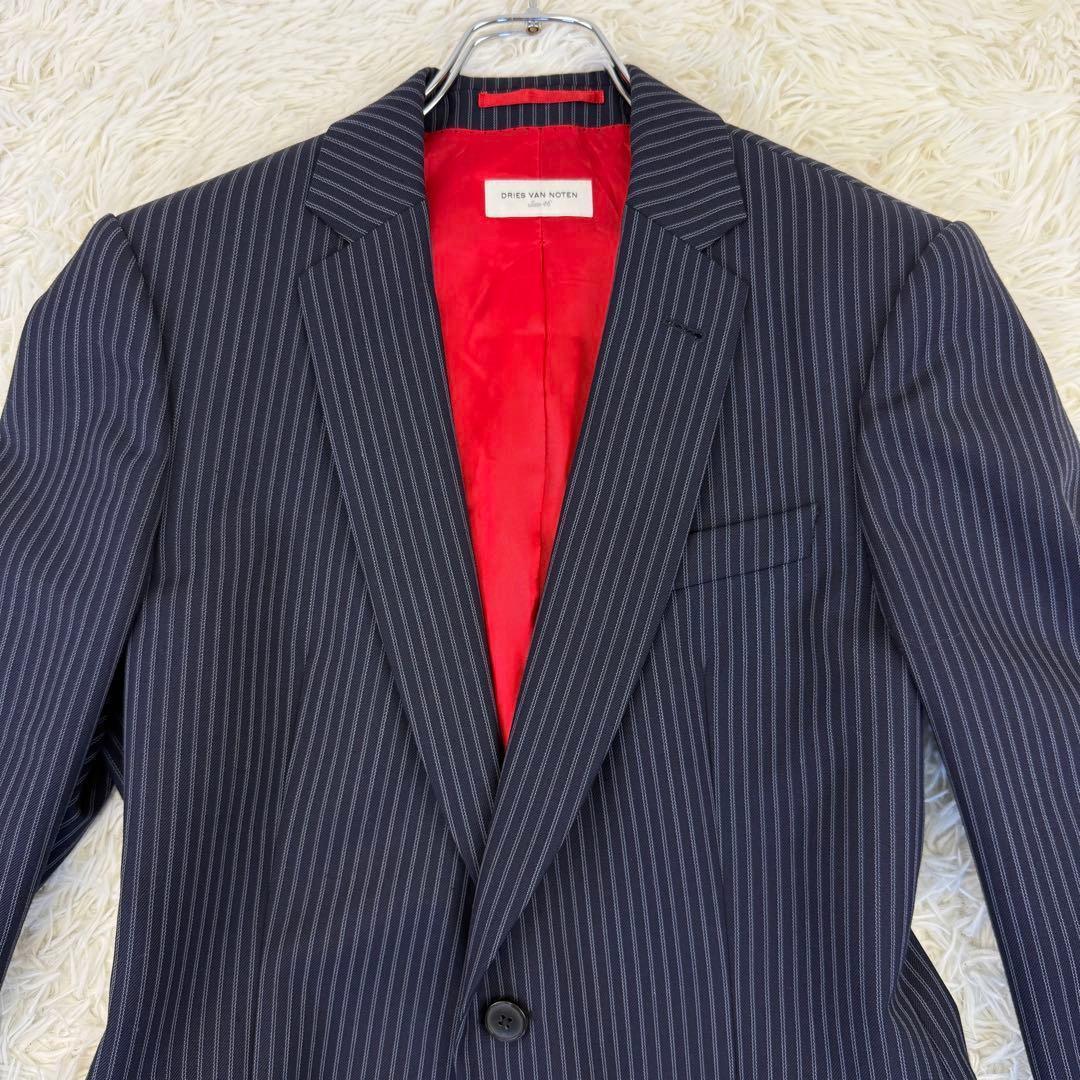 DRIES VAN NOTEN テーラードジャケット ストライプ 総裏 赤 46