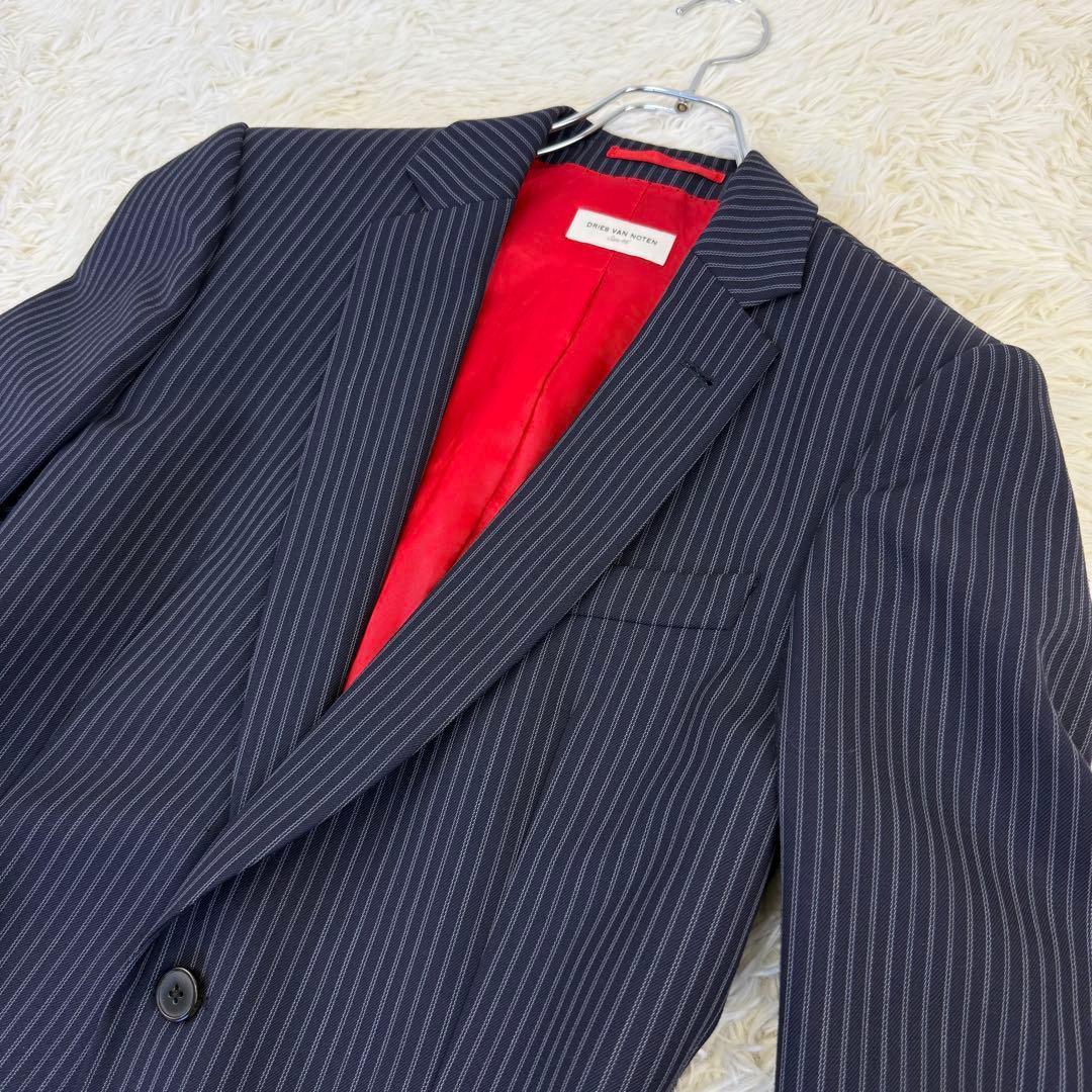 DRIES VAN NOTEN テーラードジャケット ストライプ 総裏 赤 46