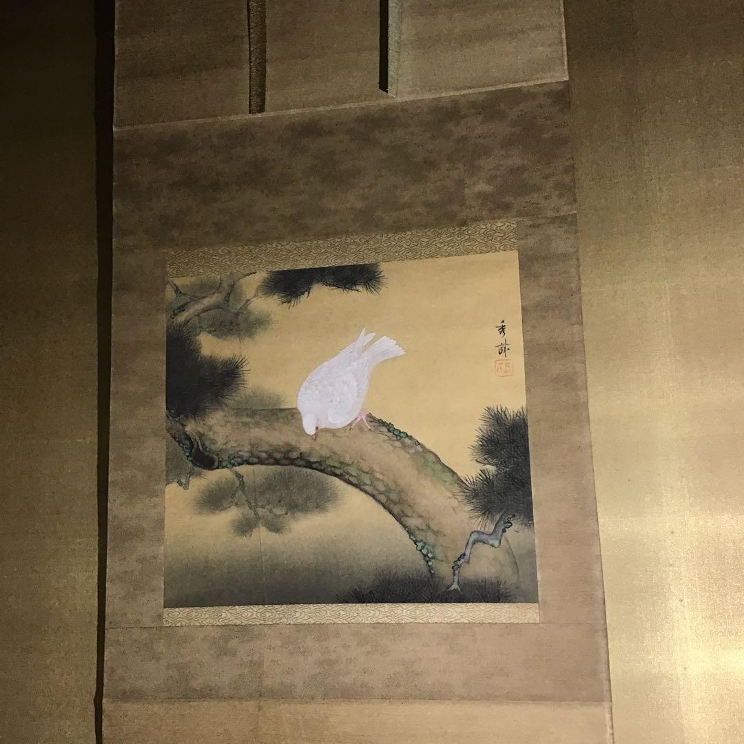 池上秀畝「鳩」　絹本　共箱　本物保証