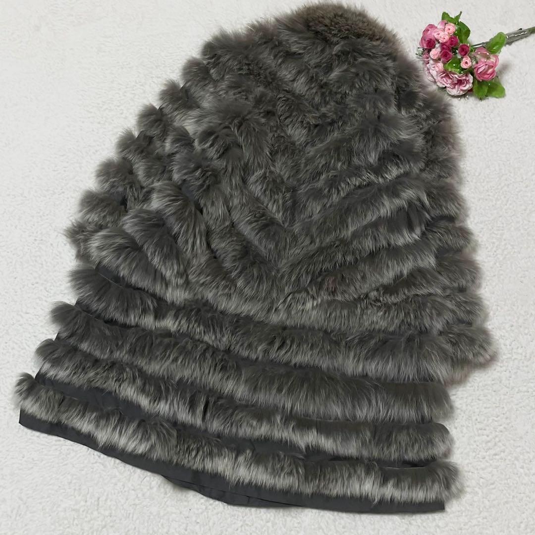 【軽量】リバーシブル フォックスファー コート シルク 毛皮 グレー サイズL