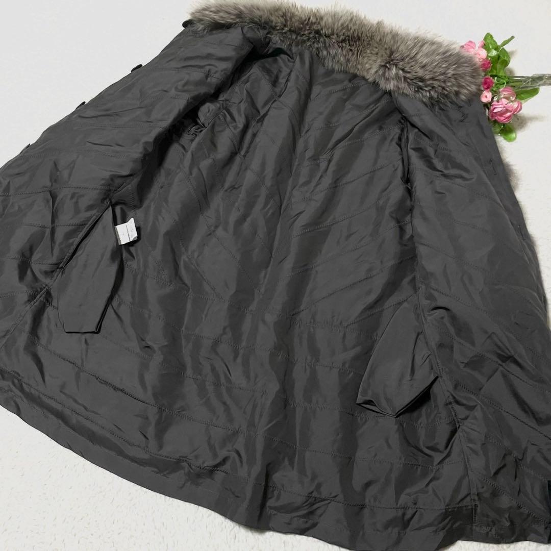 【軽量】リバーシブル フォックスファー コート シルク 毛皮 グレー サイズL