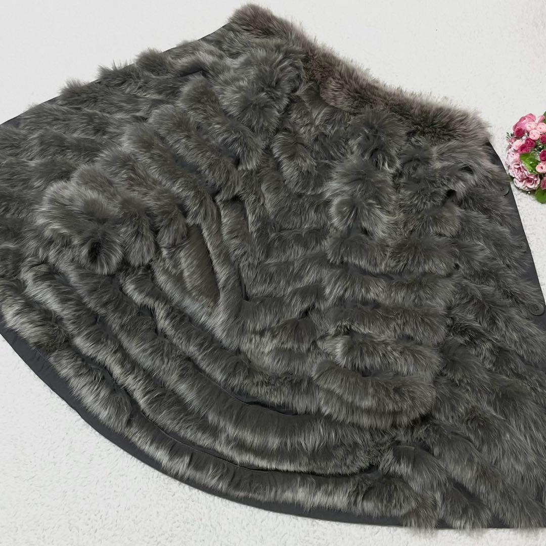 【軽量】リバーシブル フォックスファー コート シルク 毛皮 グレー サイズL