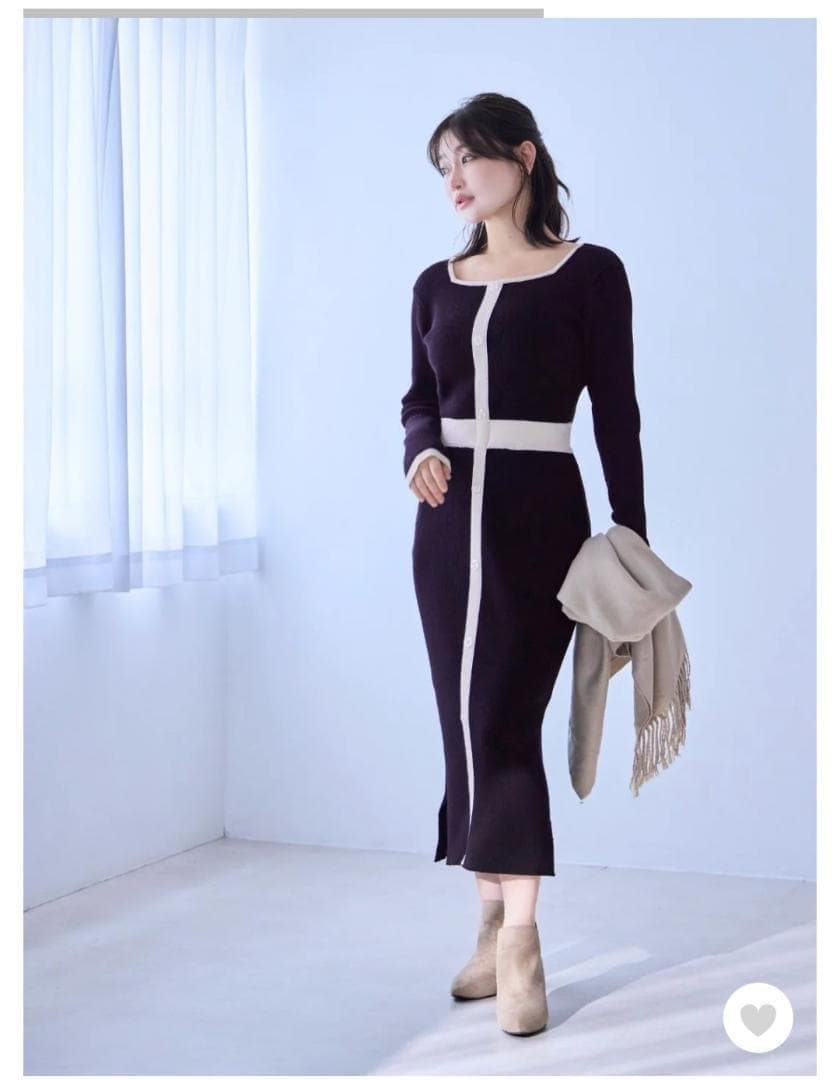 overE タイト風フロントボタンニットワンピース 96 バイカラー