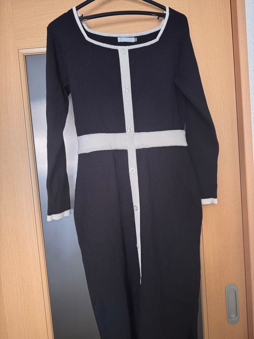 overE タイト風フロントボタンニットワンピース 96 バイカラー