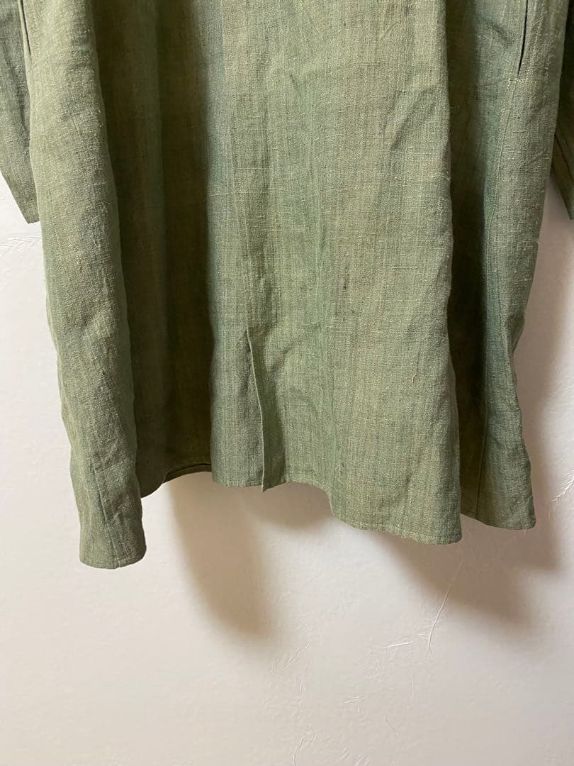 ヨーガンレール　長袖チュニック　グリーン　麻55% 絹45% 薄手　無地