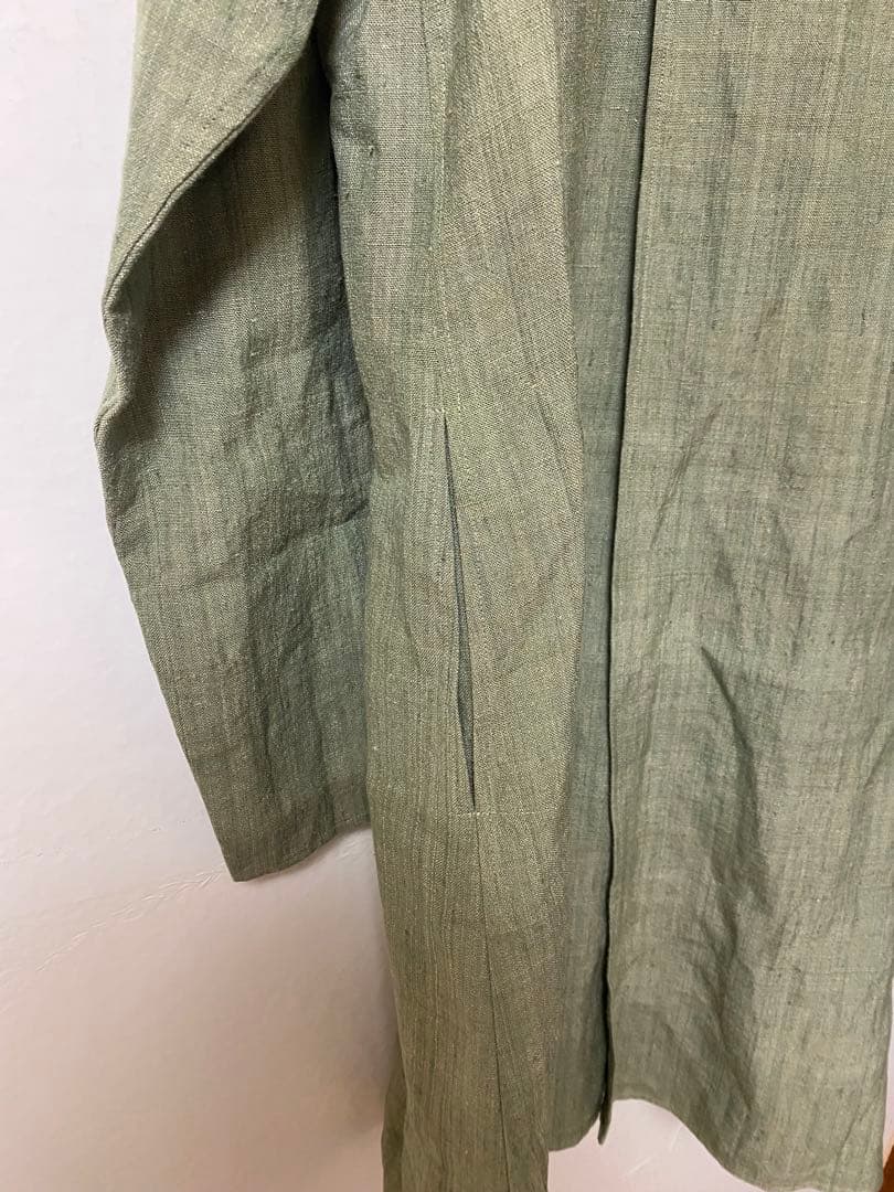 ヨーガンレール　長袖チュニック　グリーン　麻55% 絹45% 薄手　無地