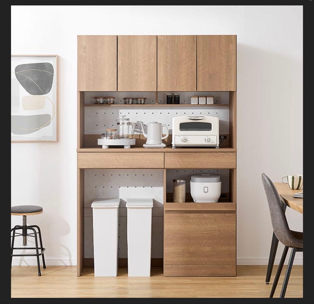 【新品】LOWYA 木目調食器棚 ゴミ箱収納 キッチンボード [幅120]