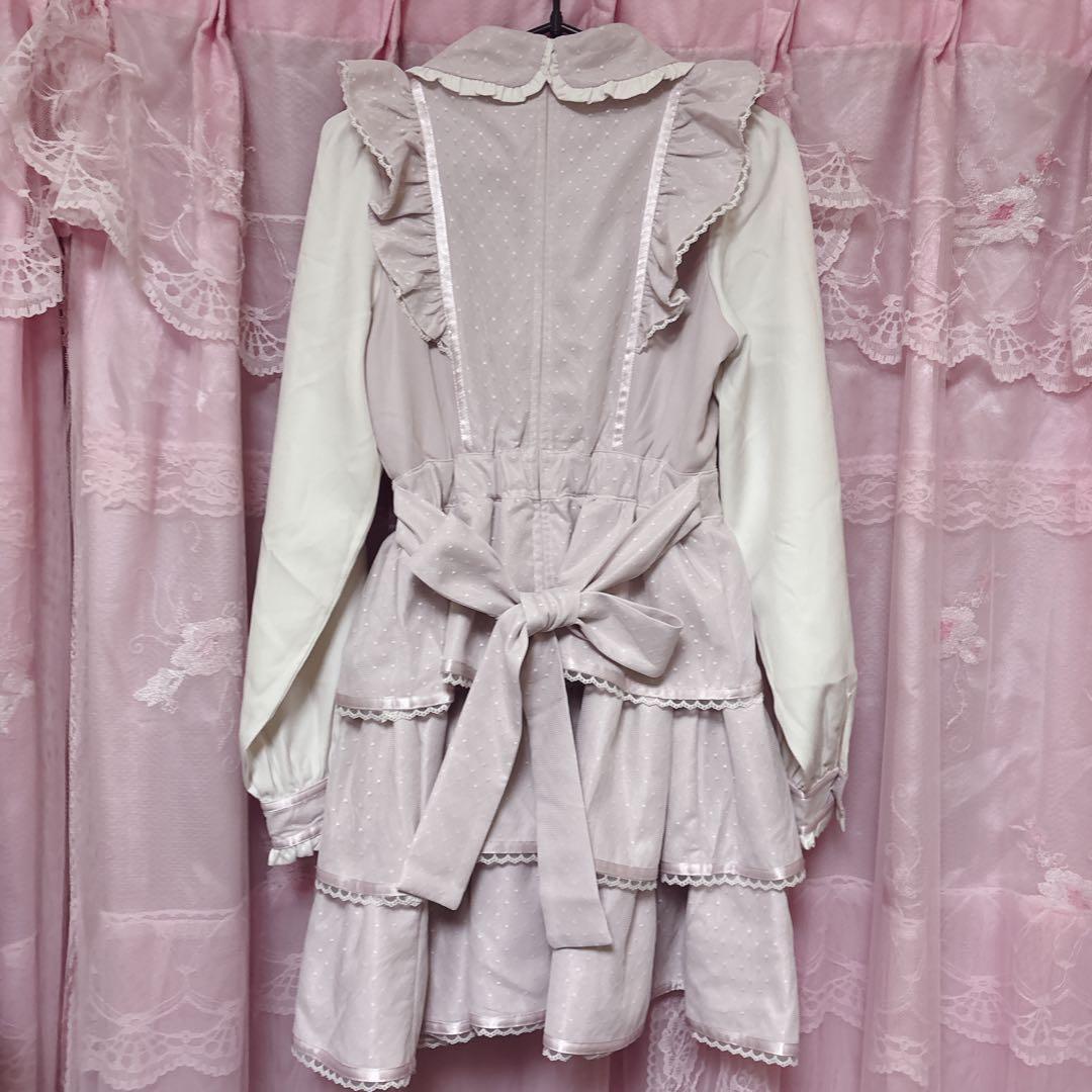 Honey Cinnamon リボン付きドットチュールワンピース ピンク 量産型