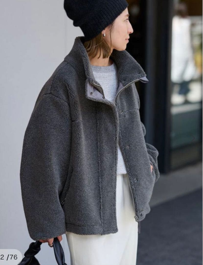 FRAMeWORK ウールボアスタンドブルゾン　グレー　38