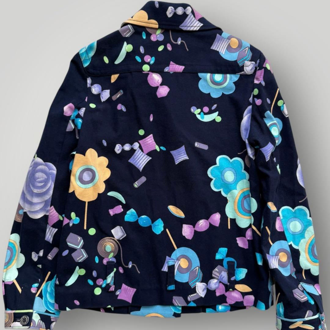 美品☆LEONARD レオナールスポーツ コート トリム 花柄 ネイビー 40