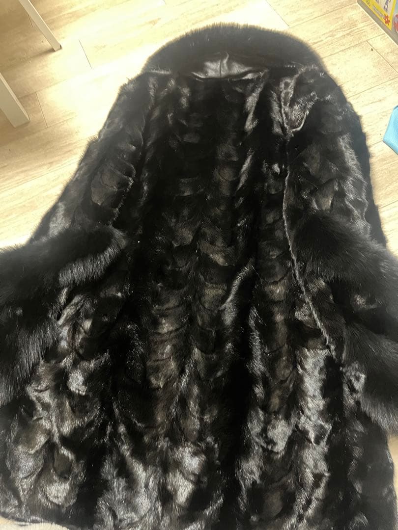 ミンクロングコート フォックスファー襟・袖付きfur coat海外商品