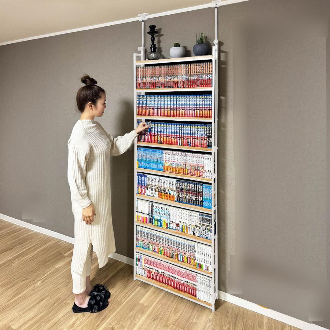 8tail 本棚 突っ張り ラック 幅61cm ホワイト×ナチュラル