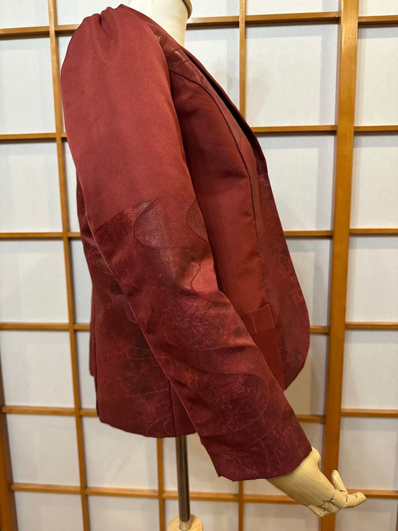 漆箔織の袋帯ジャケット　XLサイズ　ボルドー色