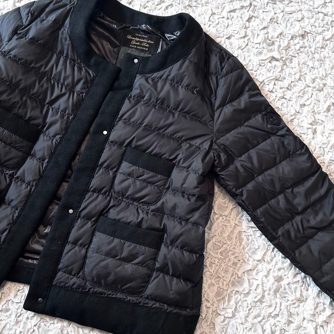 美品 ナノユニバース 西川ダウン ノーカラー ダウンジャケット 黒 nano