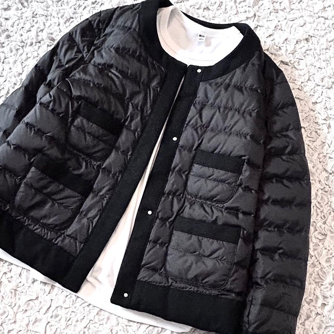 美品 ナノユニバース 西川ダウン ノーカラー ダウンジャケット 黒 nano