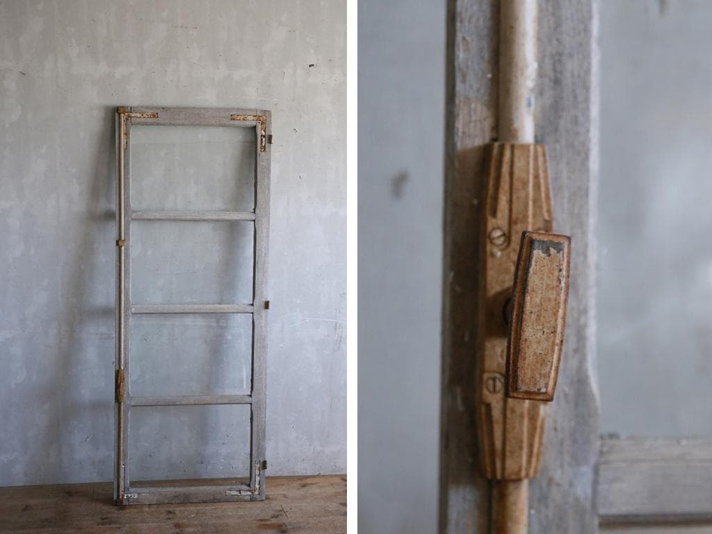 フランスアンティークモノンクル付ガラス窓/フランス落とし扉/木製枠(77-216