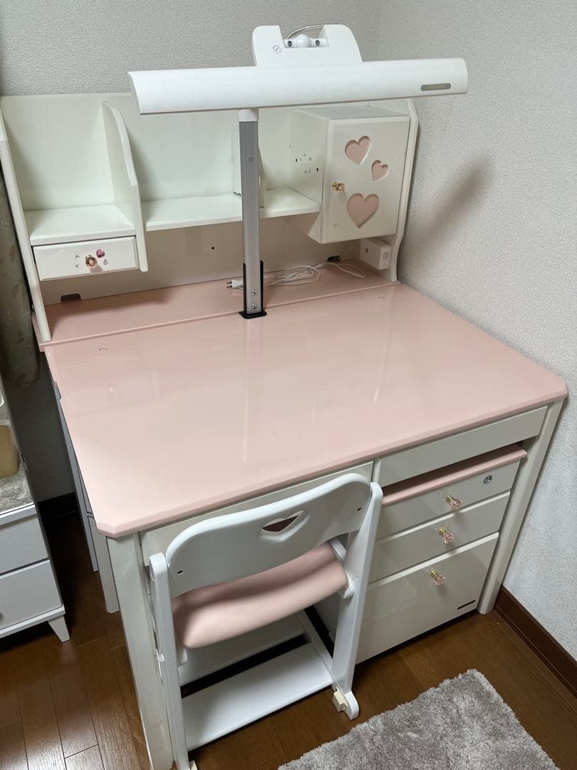 CRIMOCA様 ①ぼんぼんりぼんモデル くろがね学習デスク　（ピンク）　完成品