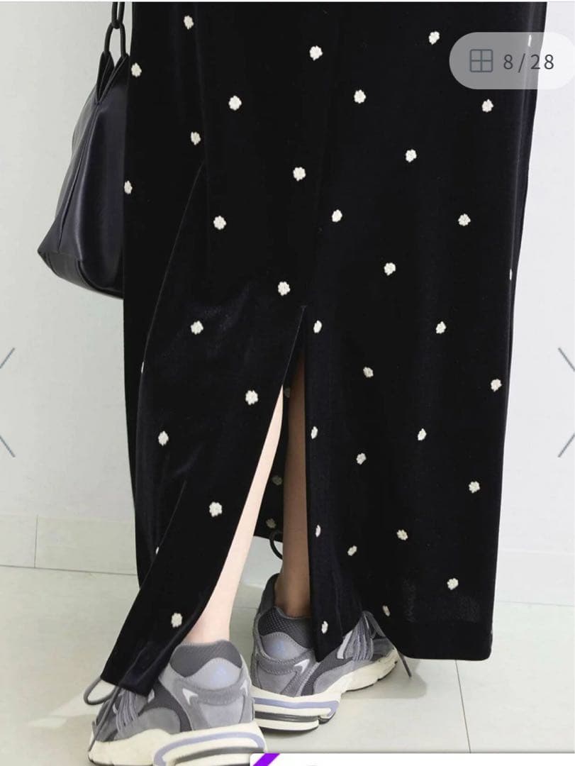 め*ま様 ベーセーストックベロアフラワー刺繍ワンピース