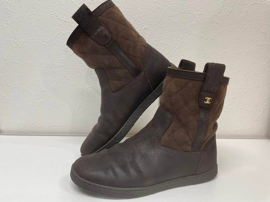 【美品】人気！CHANEL ムートン マトラッセ ココマークショートブーツ 35