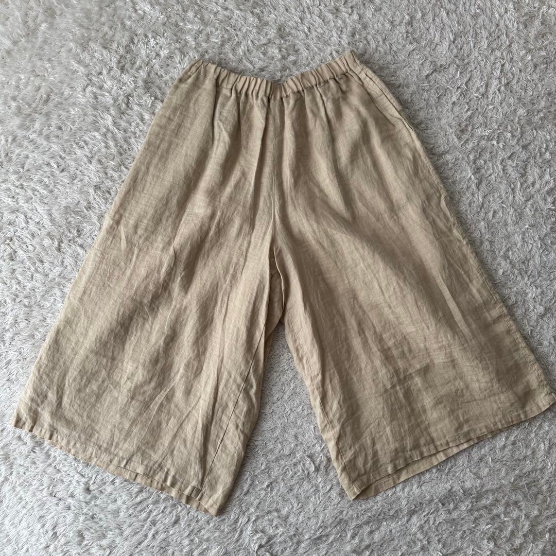 未使用 プランテーション リネン ガウチョパンツ ワイドパンツ ウエストゴム 麻