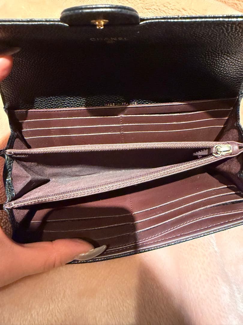 CHANEL キルティング ブラックレザー長財布