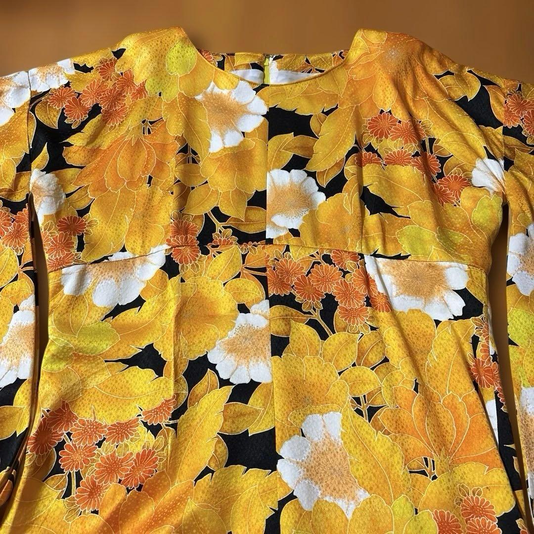 恵美子様 着物 振袖 リメイク 花柄ロングドレス オレンジ 黒 カラオケ